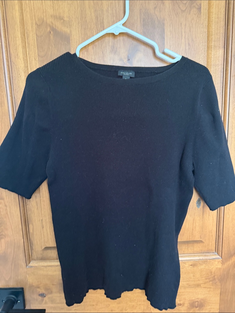 Ann Taylor Factory Black Ribbed Short Sleeve Top